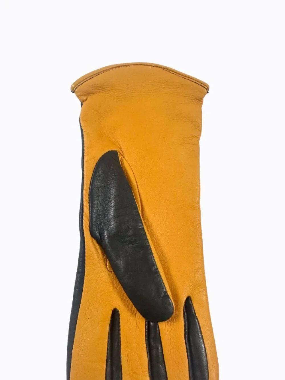 Vintage Two Tone Leather Cashmere Gloves S Black Ochre Saffron Whimsigoth Luxury